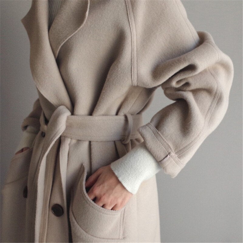 Jauceline™ Long Wool Winter Coat With Belt